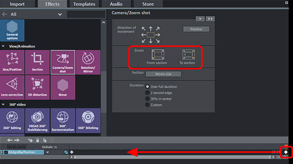 Impostazioni effetto zoom video Spingere in avanti il keyframe finale